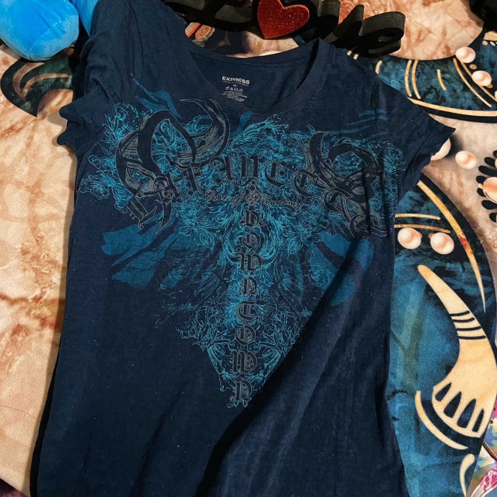 Express Women's Dark Blue Graphic Tee